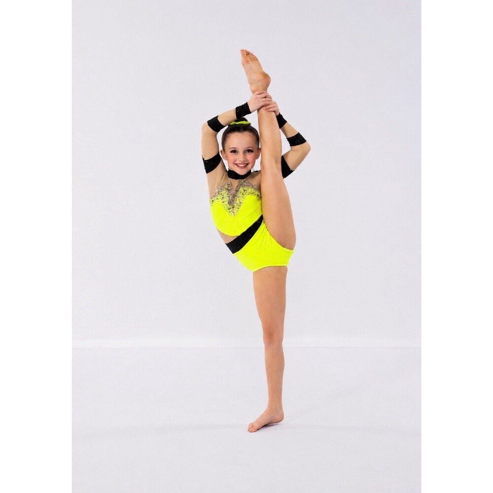 Glamour Brand Neon Yellow, Tan & Black Girls Medium Dance Costume